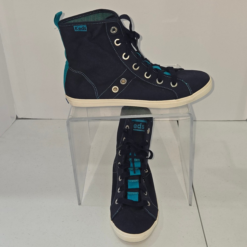 Keds Womens High Top Sneakers Navy Blue Teal Canvas Lace Up Shoes WF-4826 Size 8